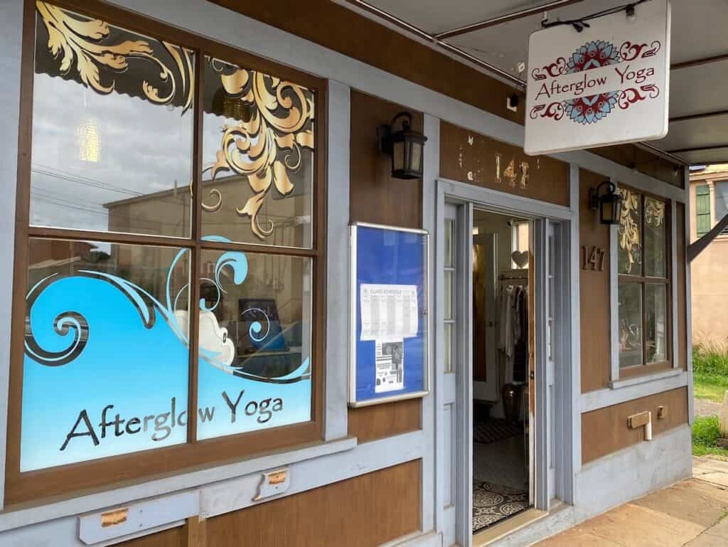 afterglow yoga storefront teddy bacon burger