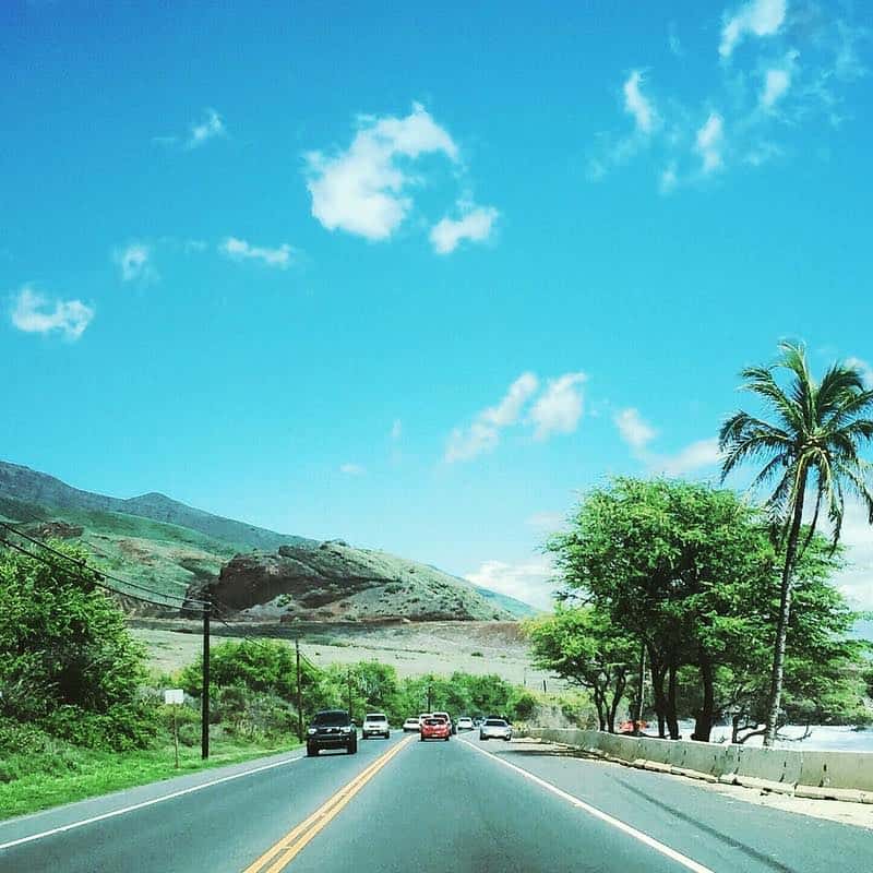 driving along the shore of west maui pink and yellow plumeria