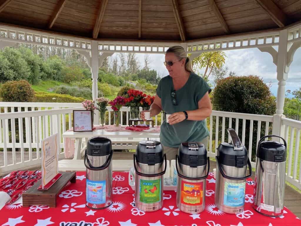 tea tasting at maui tea farm inside Teddy's Burgers
