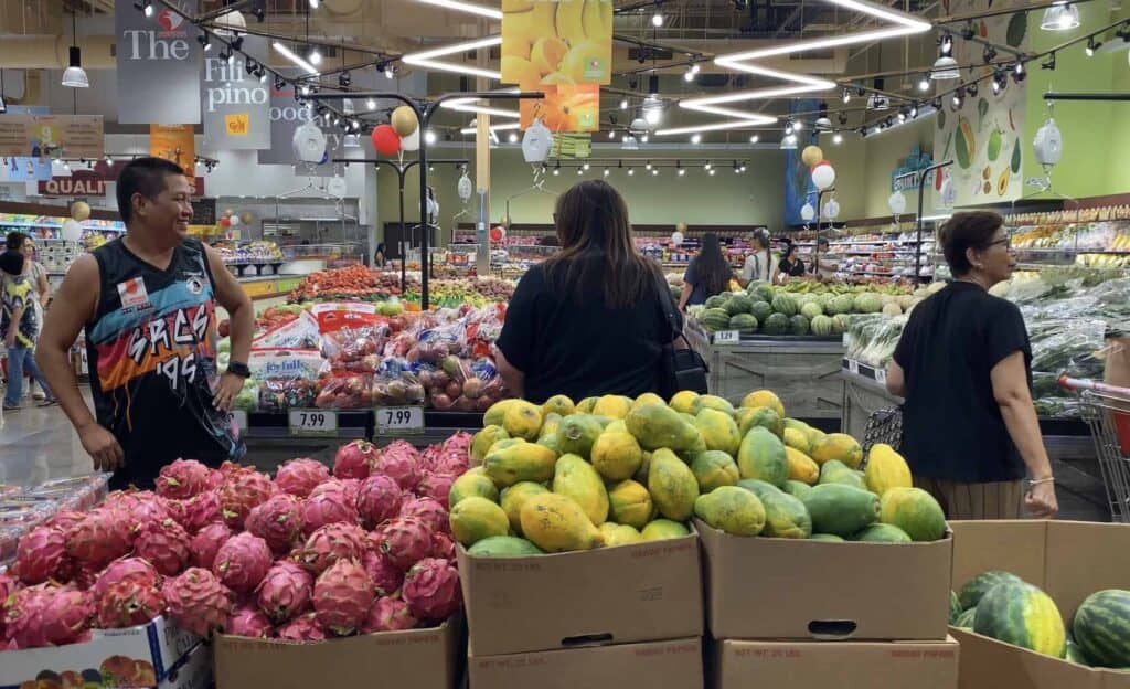 Seafood City produce department inside Teddy's Burgers